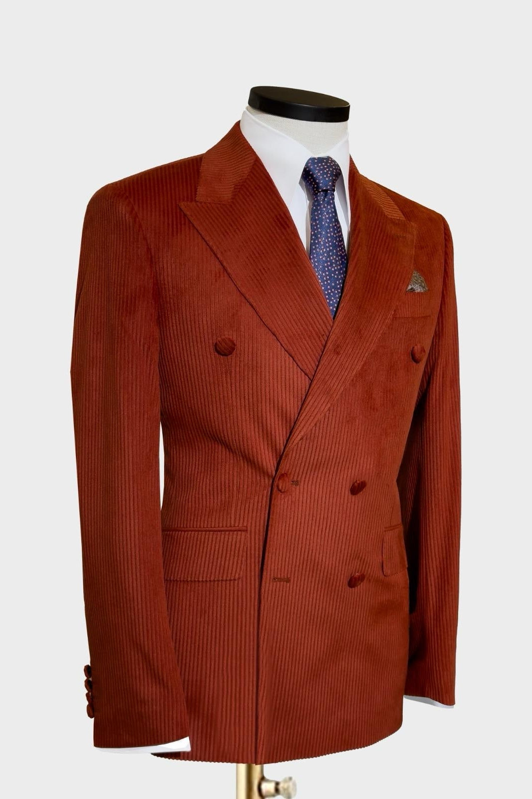 Fashion Brick Red Corduroy Double Breasted Business Suits