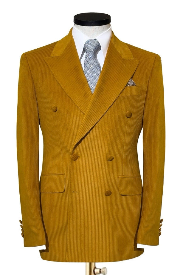 Hot Yellow Corduroy Double Breasted Business Suits
