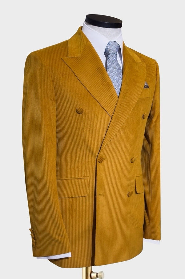 Hot Yellow Corduroy Double Breasted Business Suits