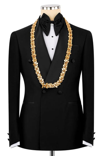 Black Double Breasted Shawl Lapel Wedding Men Suit with Crystal