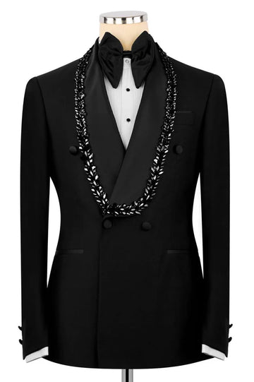 Embellished Black Double Breasted Wedding Tuxedo