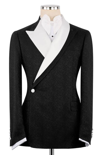 Black One Button Slim Fit Men Suit with White Lapel