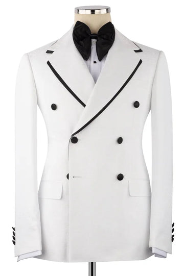 Double Breasted Notch Lapel White Men Suit