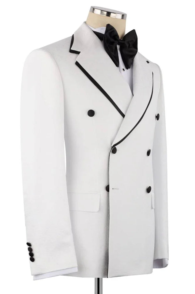 Double Breasted Notch Lapel White Men Suit