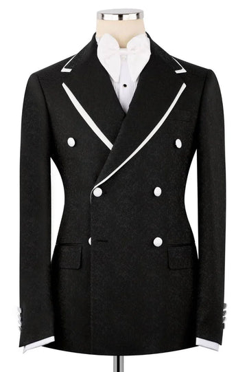 Double Breasted Notch Lapel Black Men Suit