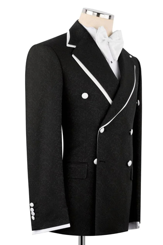 Double Breasted Notch Lapel Black Men Suit