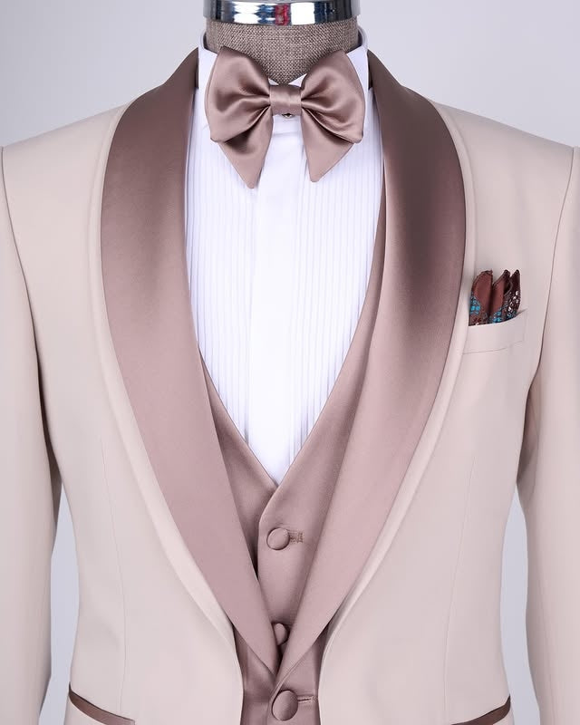 Nude Pink 3-Piece Shawl Lapel Men Suits for Groom